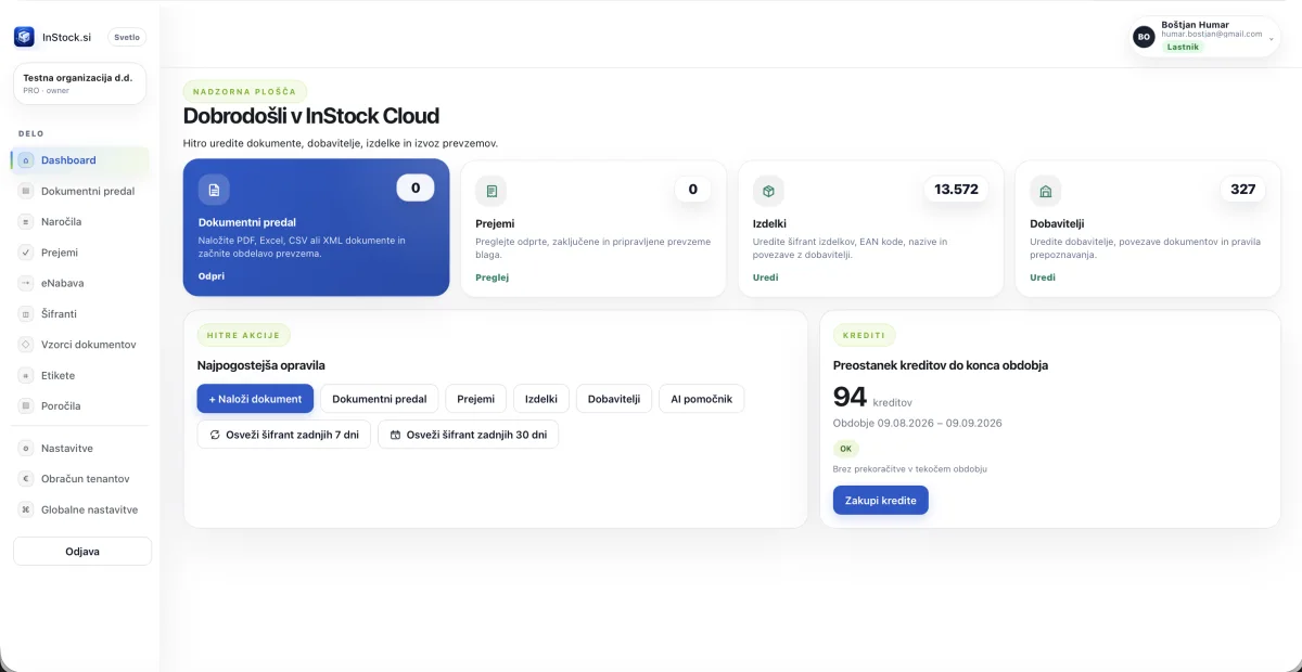 Predogled aplikacije InStock Cloud