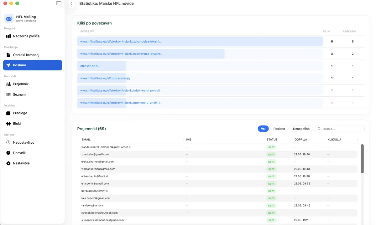 Predogled aplikacije MailCampaign Creator