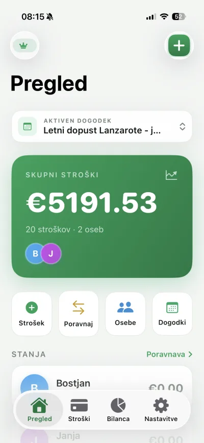 Predogled aplikacije SplitCost Pro